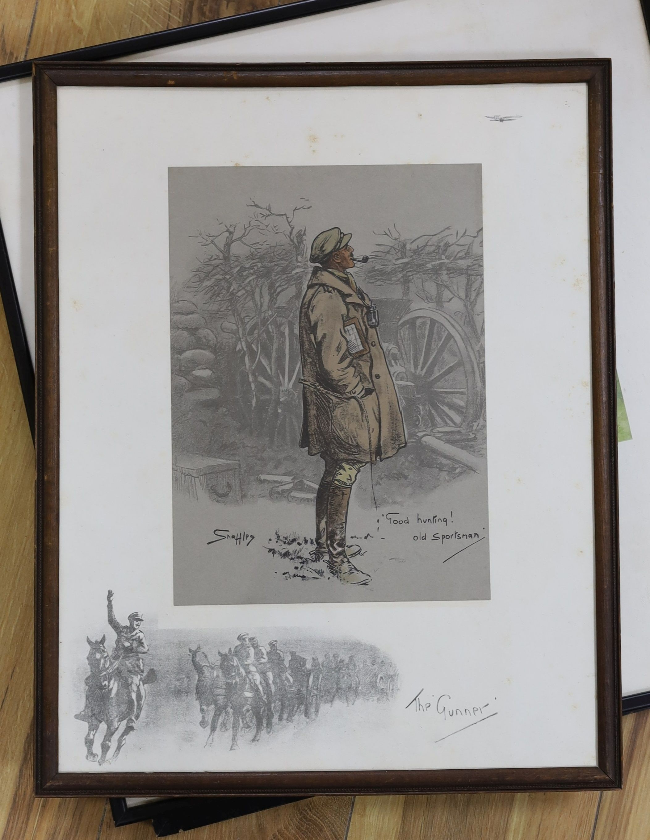 Charles Johnson Payne (Snaffles) five coloured prints, signed in pencil and bit proof stamped two other Snaffles prints and assorted other hunting prints Largest 32x59cm